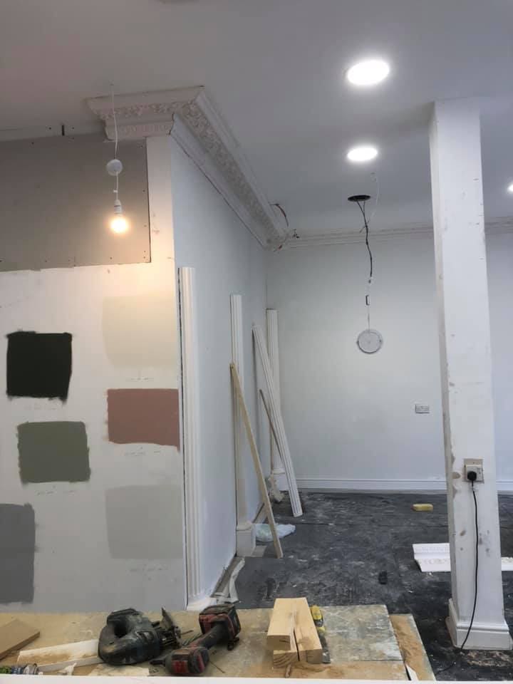 Paint samples applied to the wall during finishing