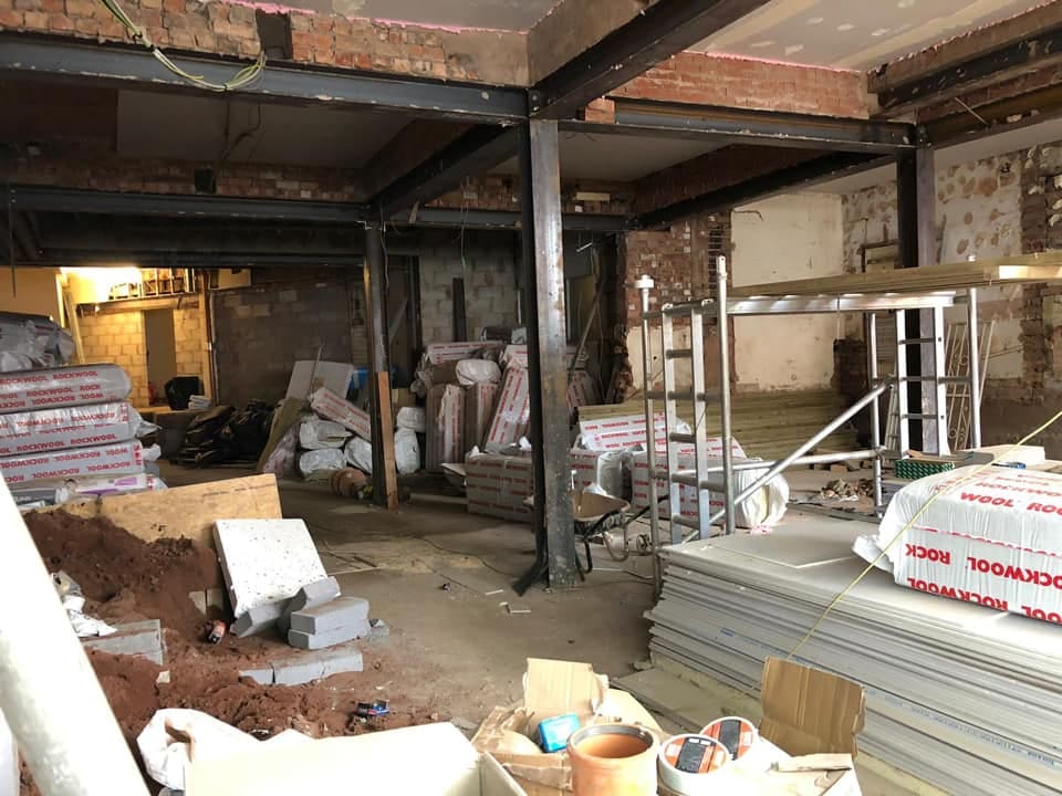 Steel and blockwork exposed during the boutique structural works