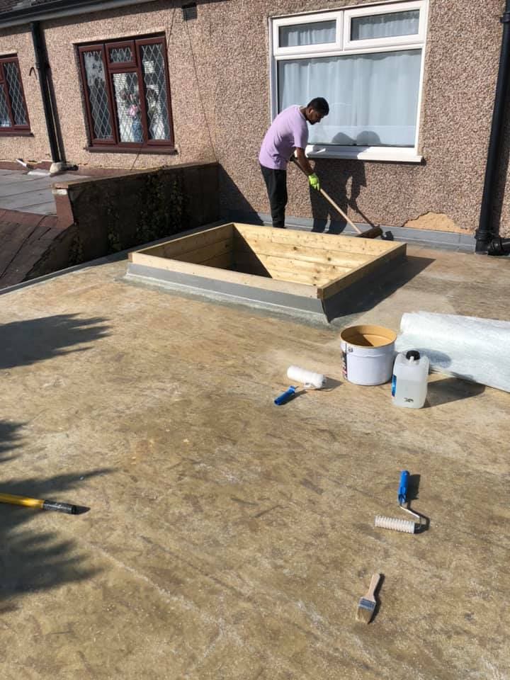 GRP resin being applied around the roof lantern upstands