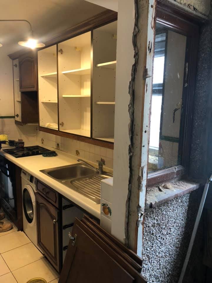 Dated kitchen stripped back during refurbishment