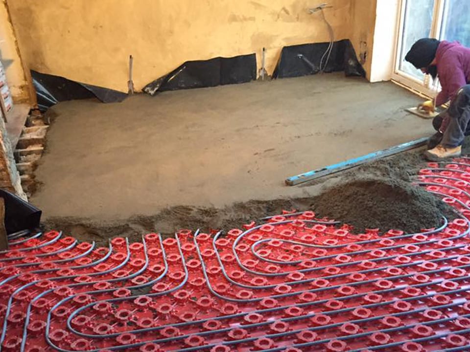 Underfloor heating pipework laid before screeding